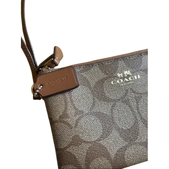 Coach Double Zip Wristlet in Signature Canvas Brown Khaki F58035 Gold Hardware - Picture 3 of 8